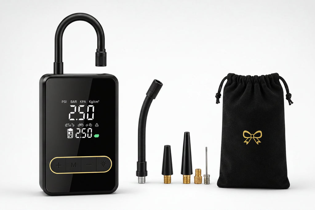 Inflador de neumáticos portátil digital DROVENTO con accesorios