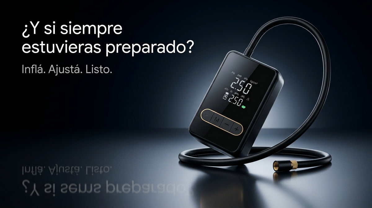 Inflador de neumáticos portátil DROVENTO utilizado en un auto